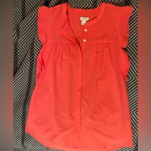 J Crew polyester button down sleeveless blouse. Size 0 coral color